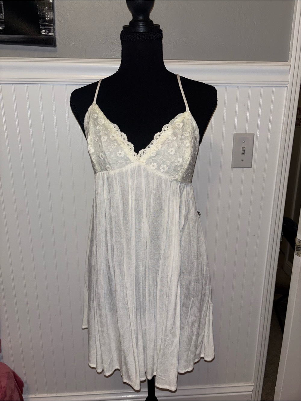 Forever 21 white Cream Lace-Trim Backless Slip Dress